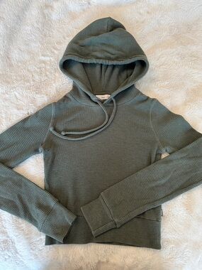 TNA Olive Waffle-Knit Hooded Pullover